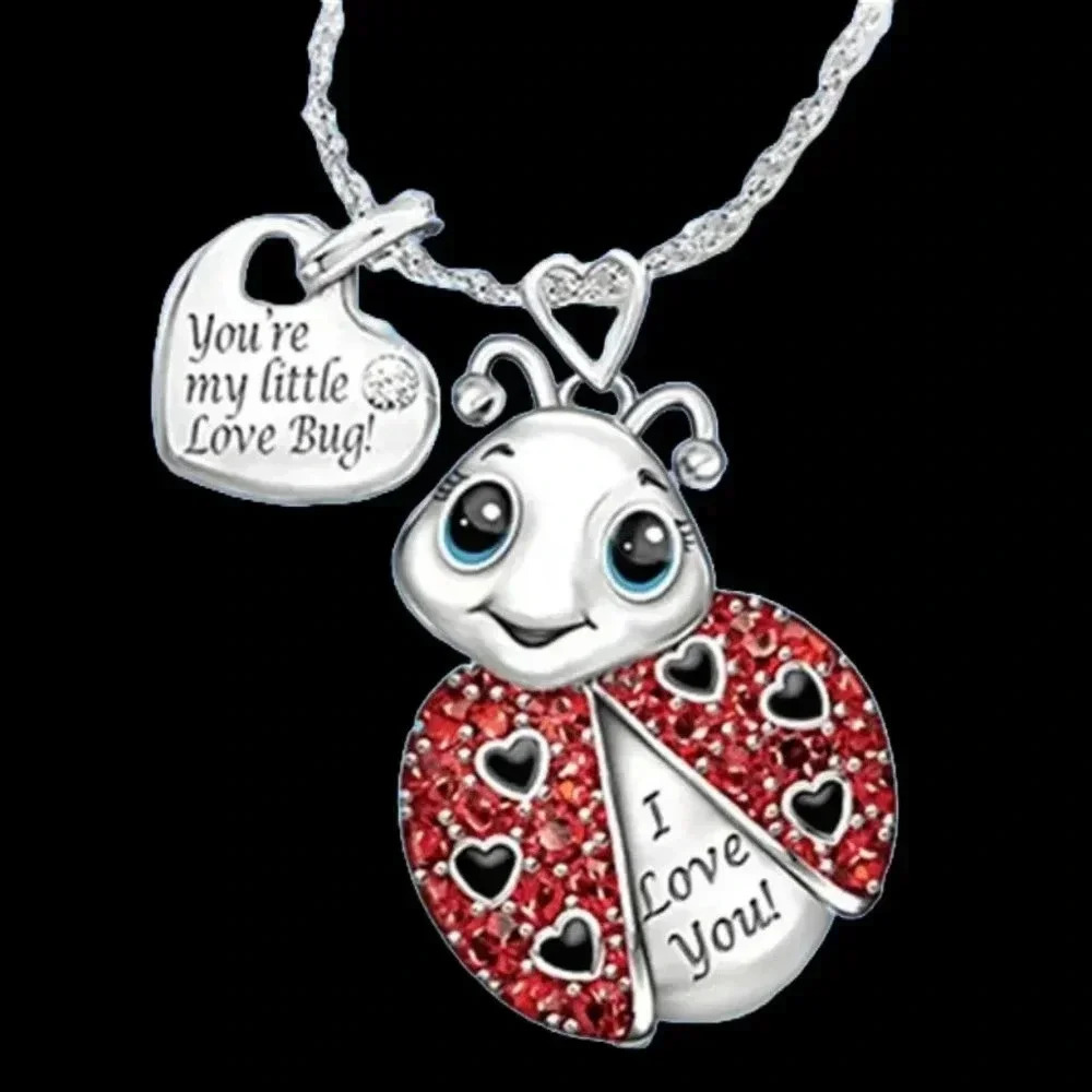LadyBug Pendant Silverplated Necklace with Love Lettering 16"